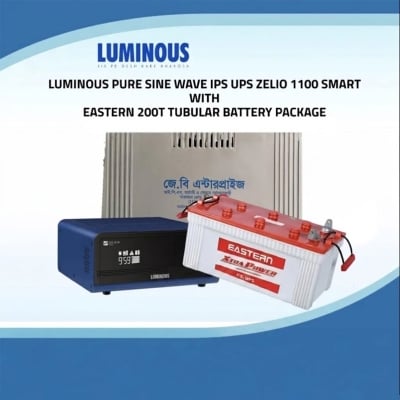 Picture of LUMINOUS IPS UPS ZELIO 1100 PURE SINE WAVE 756 WATT WITH EASTERN 200T FLAT TUBULAR INDUSTRIAL TYPE BATTERY FULL SET FOR 5 FAN 10 LIGHTS-Multicolor