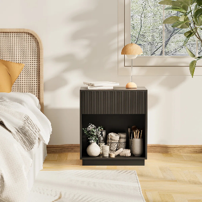 Picture of FurniQ Furniture Modern Fluted Nightstand Set of 2 - Mid-Century Bedside Table with Drawer & Open Shelf