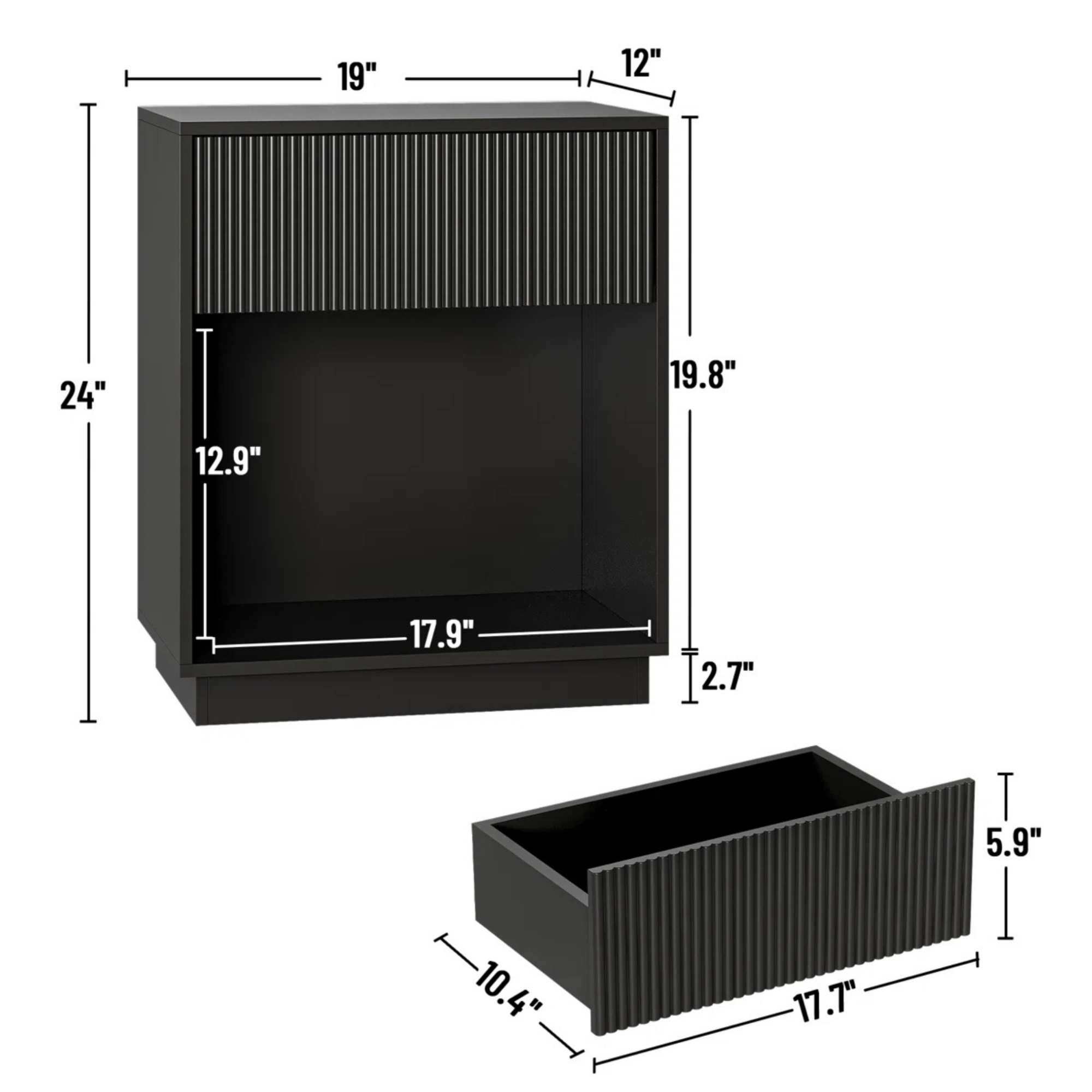 Picture of FurniQ Furniture Modern Fluted Nightstand Set of 2 - Mid-Century Bedside Table with Drawer & Open Shelf