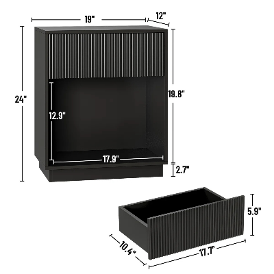Picture of FurniQ Furniture Modern Fluted Nightstand Set of 2 - Mid-Century Bedside Table with Drawer & Open Shelf