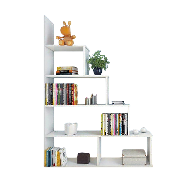 Picture of FurniQ Furniture Modern White Ladder Bookshelf - Minimalist 4-Tier Display Rack & Room Divider for Home Office