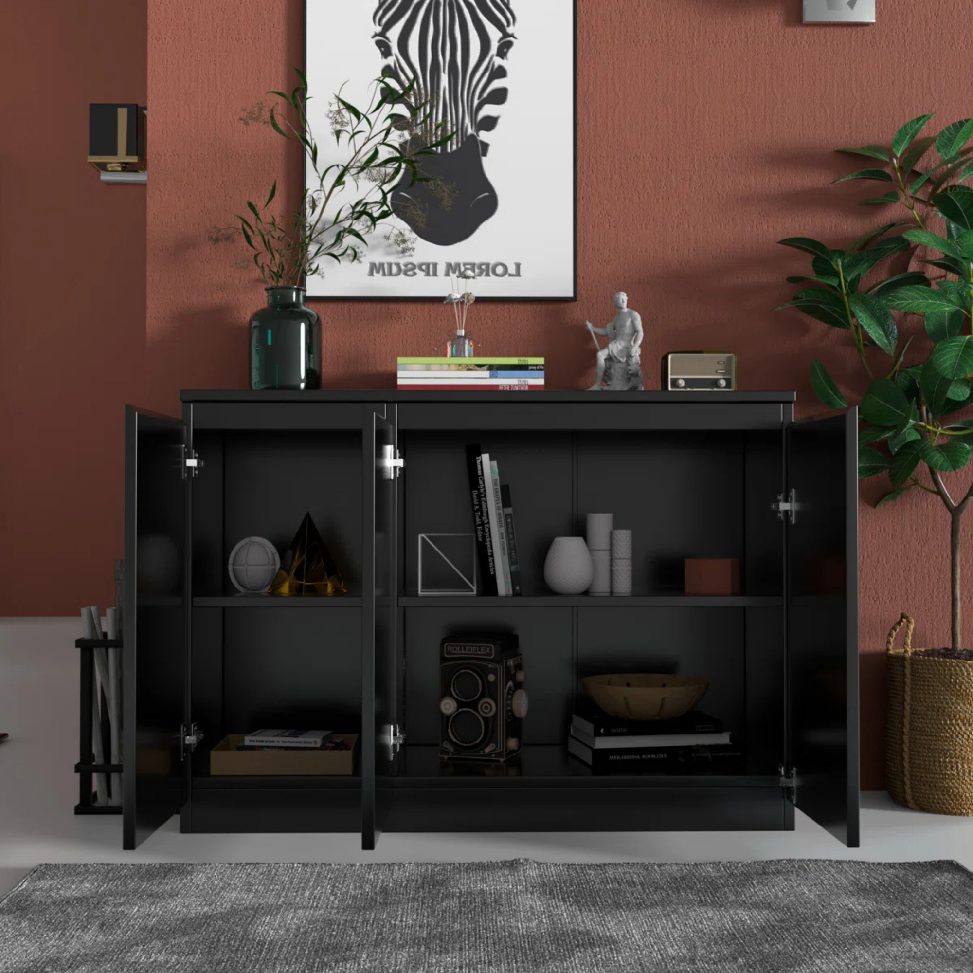 Picture of FurniQ Furniture Modern 3-Door Kitchen Buffet Storage Cabinet - Premium Melamine Board Sideboard & Coffee Bar for Dining Room