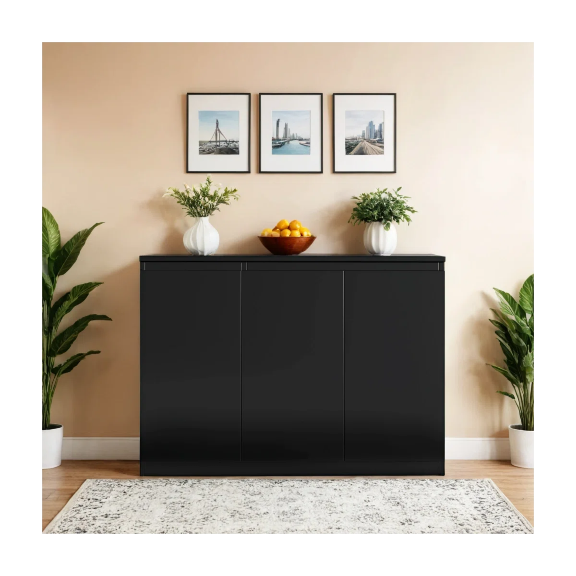 Picture of FurniQ Furniture Modern 3-Door Kitchen Buffet Storage Cabinet - Premium Melamine Board Sideboard & Coffee Bar for Dining Room