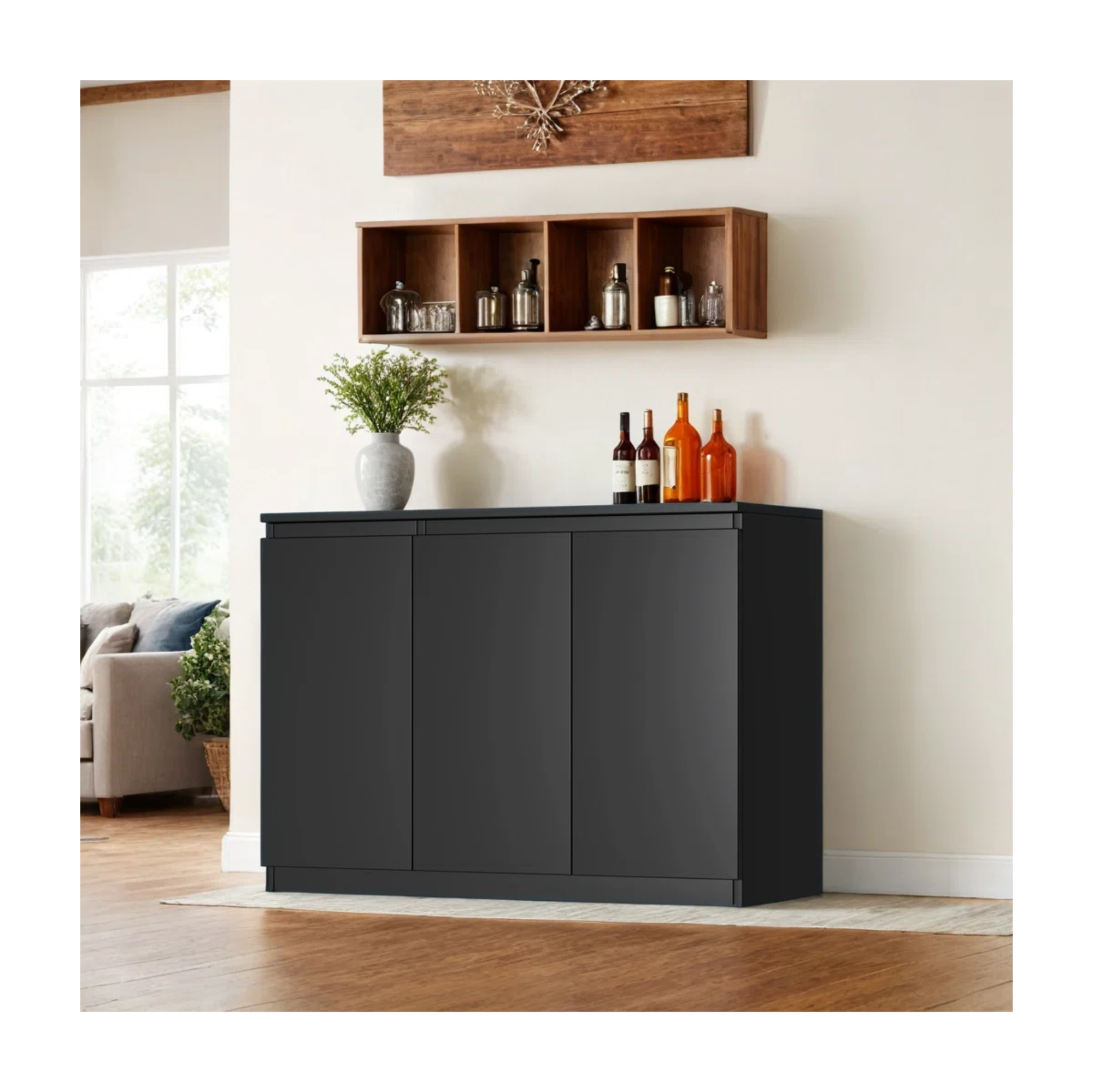 Picture of FurniQ Furniture Modern 3-Door Kitchen Buffet Storage Cabinet - Premium Melamine Board Sideboard & Coffee Bar for Dining Room