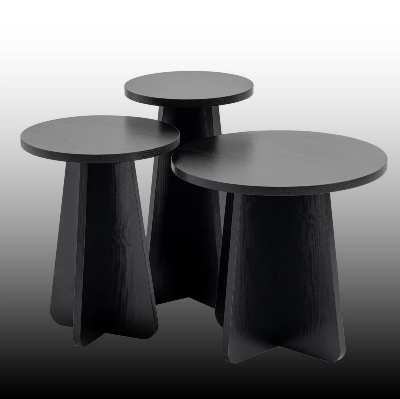 Picture of FurniQ Furniture Modern 3-Piece Nesting Coffee Table Set - Space Saving Round Side Tables - Premium Melamine Board Furniture