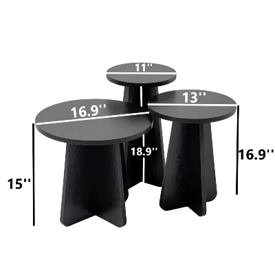 Picture of FurniQ Furniture Modern 3-Piece Nesting Coffee Table Set - Space Saving Round Side Tables - Premium Melamine Board Furniture