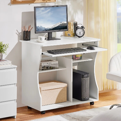Picture of FurniQ Furniture Modern Compact Computer Desk with Sliding Keyboard Tray & Wheels - Premium Melamine Board Study Table