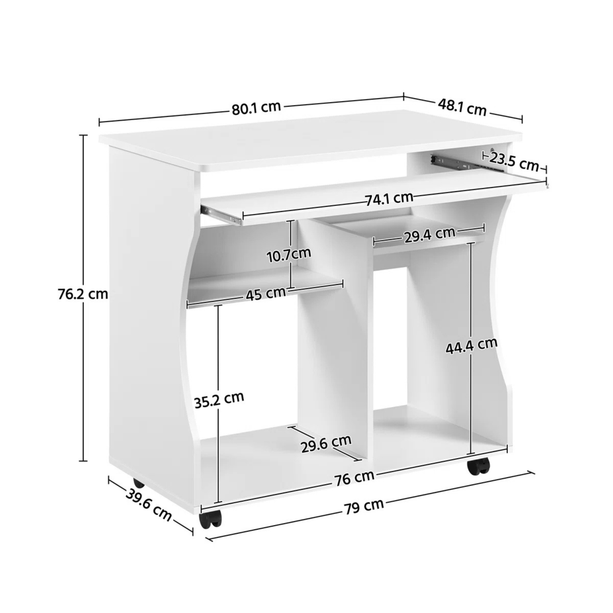 Picture of FurniQ Furniture Modern Compact Computer Desk with Sliding Keyboard Tray & Wheels - Premium Melamine Board Study Table