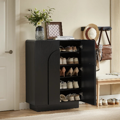Picture of FurniQ Furniture Modern 5-Tier Wooden Shoe Cabinet with Doors & Adjustable Shelves - Premium Shoe Organizer for Home Entryway