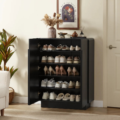 Picture of FurniQ Furniture Modern 5-Tier Wooden Shoe Cabinet with Doors & Adjustable Shelves - Premium Shoe Organizer for Home Entryway