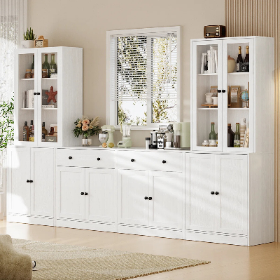 Picture of FurniQ Furniture Premium 71" Kitchen Pantry Cabinet with Built-in Bookcases - Large Multi-functional Storage Unit for Kitchen & Dining