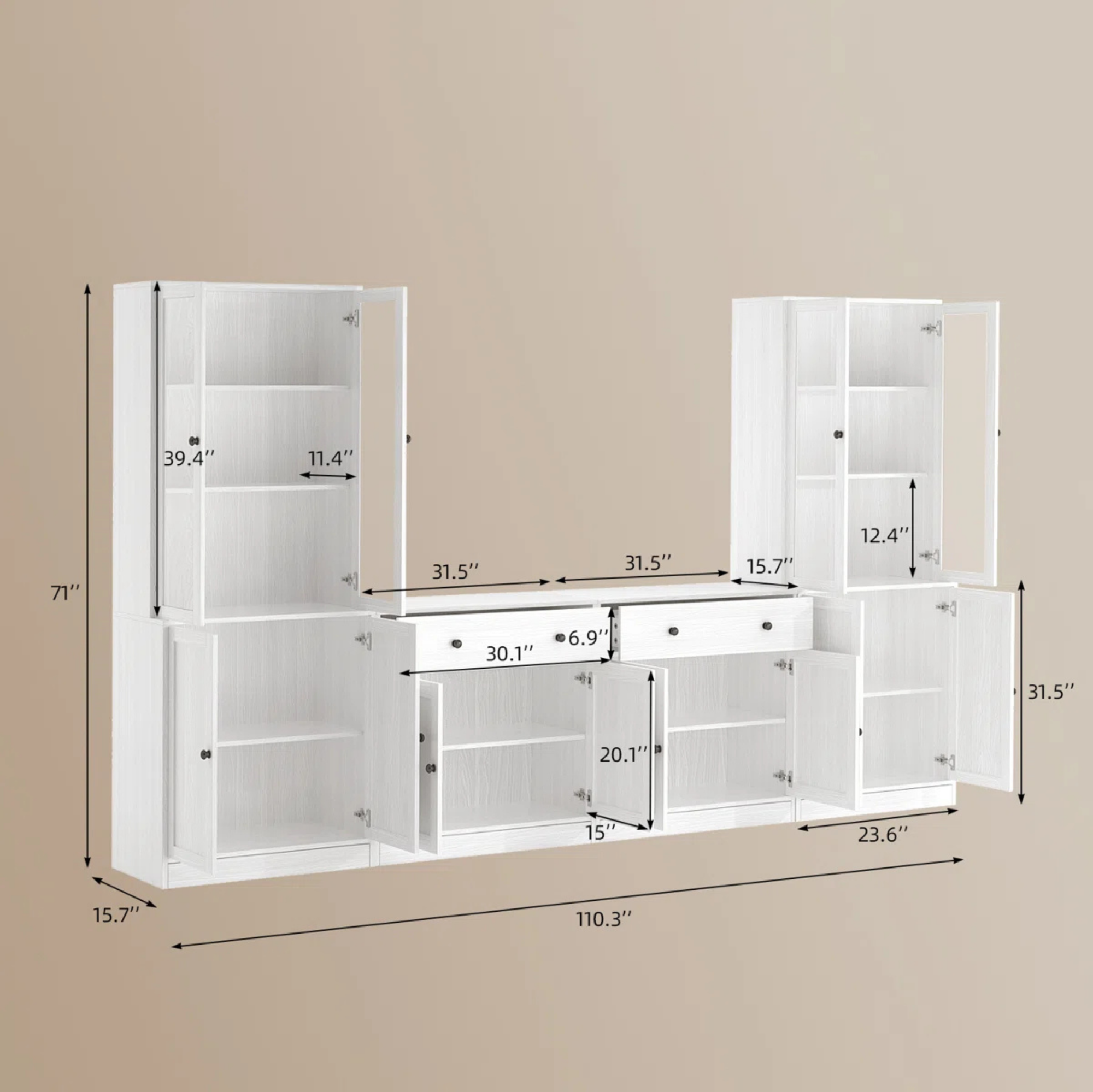 Picture of FurniQ Furniture Premium 71" Kitchen Pantry Cabinet with Built-in Bookcases - Large Multi-functional Storage Unit for Kitchen & Dining