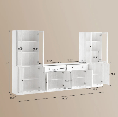 Picture of FurniQ Furniture Premium 71" Kitchen Pantry Cabinet with Built-in Bookcases - Large Multi-functional Storage Unit for Kitchen & Dining