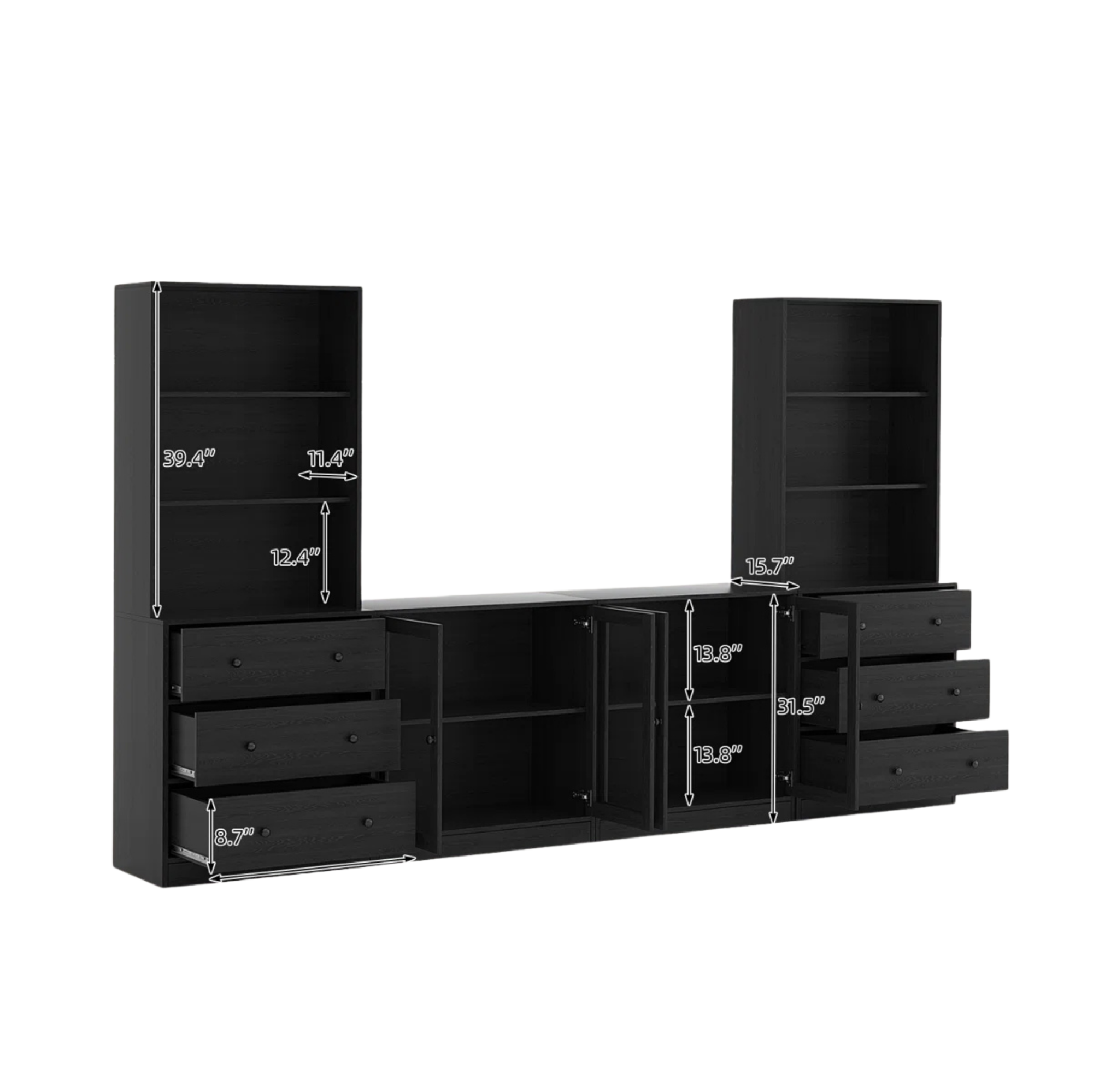Picture of FurniQ Furniture Premium 110" Wide Media Center with Built-in Bookcases - Large Entertainment Center for TVs up to 70 Inch