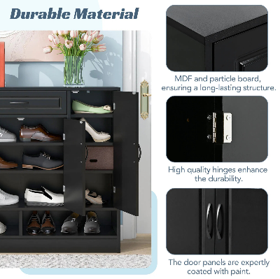 Picture of FurniQ Furniture Sleek & Modern Shoe Cabinet with Adjustable Shelves - Minimalist Shoe Storage Organizer & Sideboard for Home