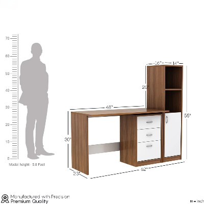 Picture of FurniQ Furniture Calisto Modern Study Table - Dual Tone Engineered Wood Home Office Desk with Drawers & Storage