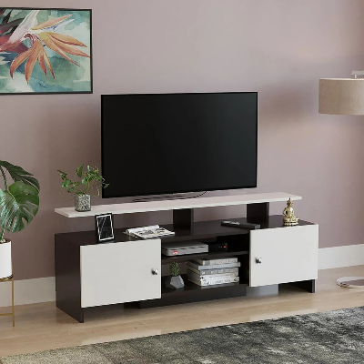 Picture of FurniQ Furniture Modern Minimalist TV Stand with Storage Cabinets - Premium Melamine Board Entertainment Center for Living Room