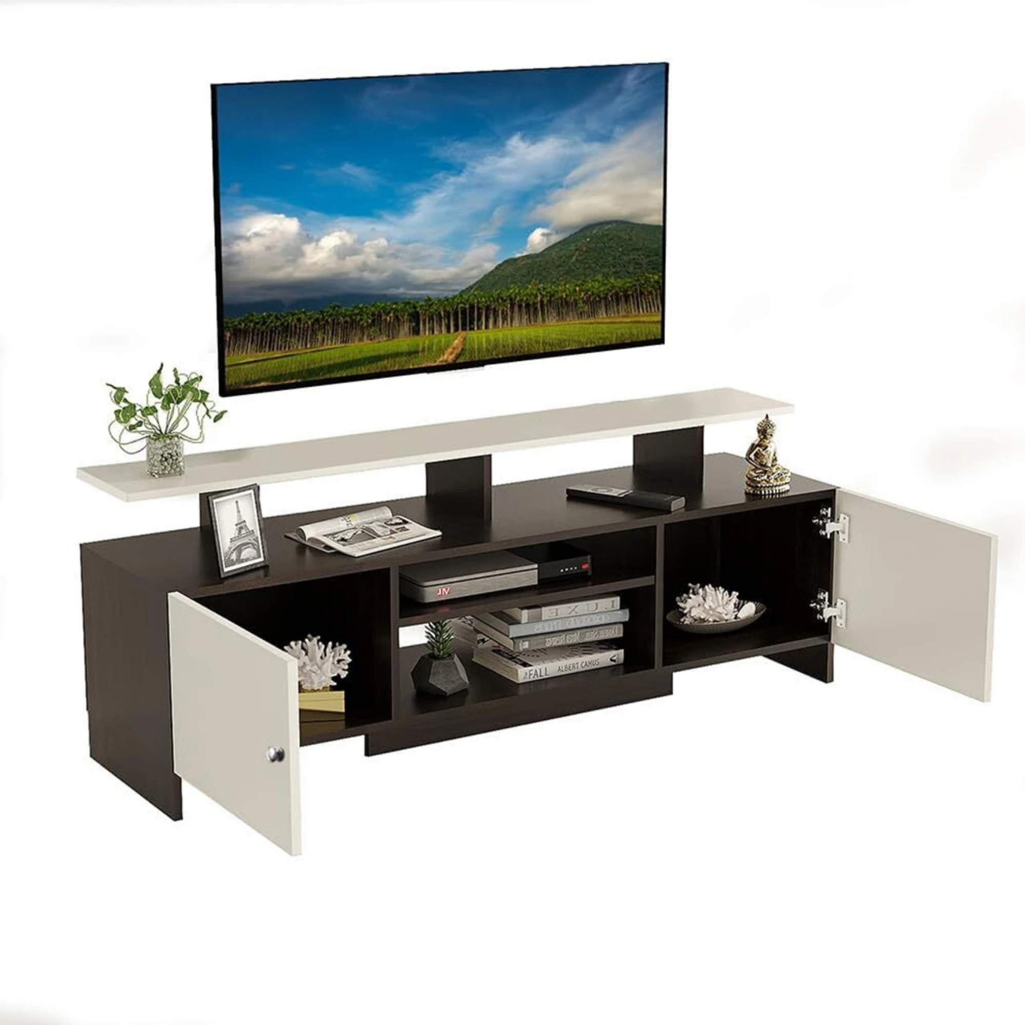 Picture of FurniQ Furniture Modern Minimalist TV Stand with Storage Cabinets - Premium Melamine Board Entertainment Center for Living Room
