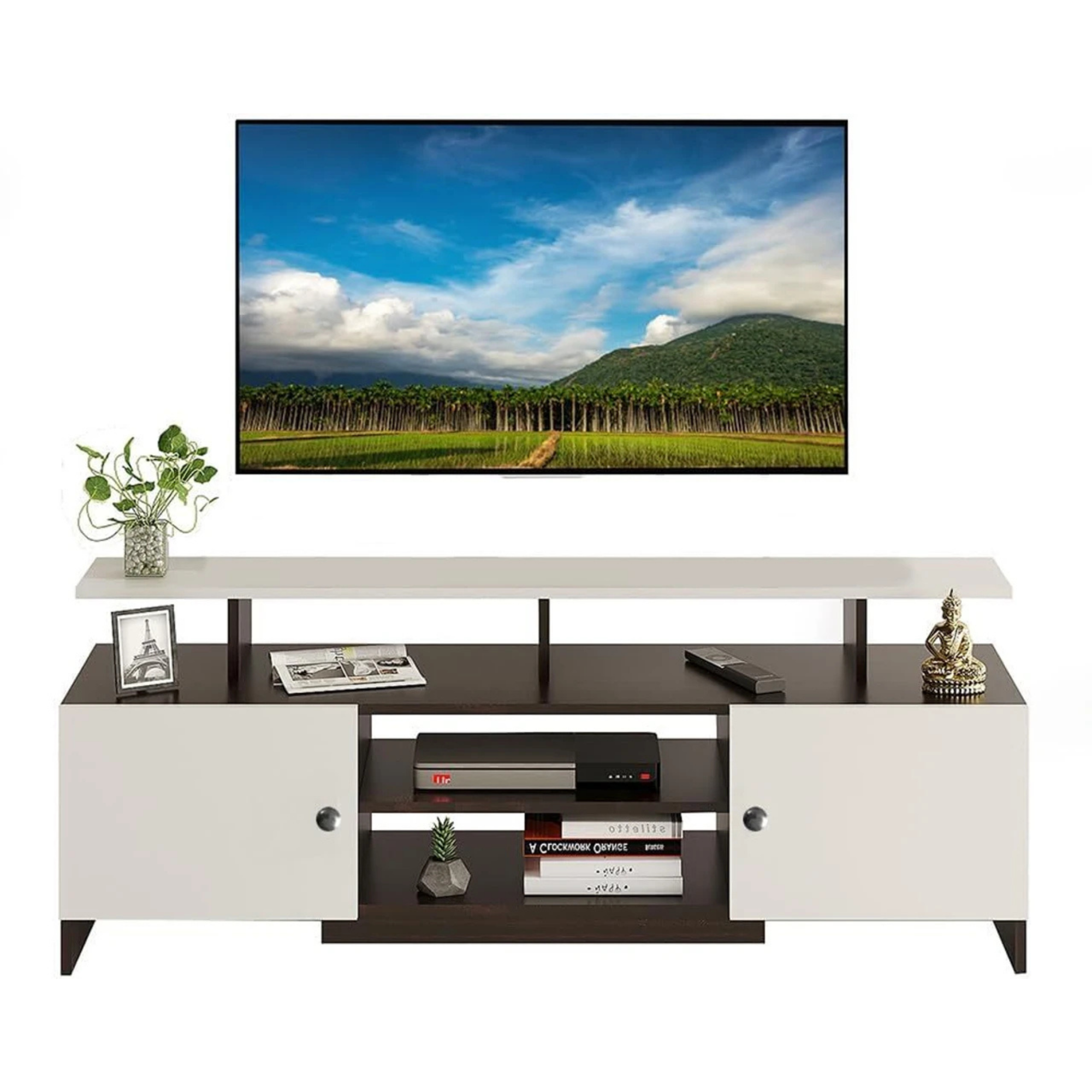 Picture of FurniQ Furniture Modern Minimalist TV Stand with Storage Cabinets - Premium Melamine Board Entertainment Center for Living Room