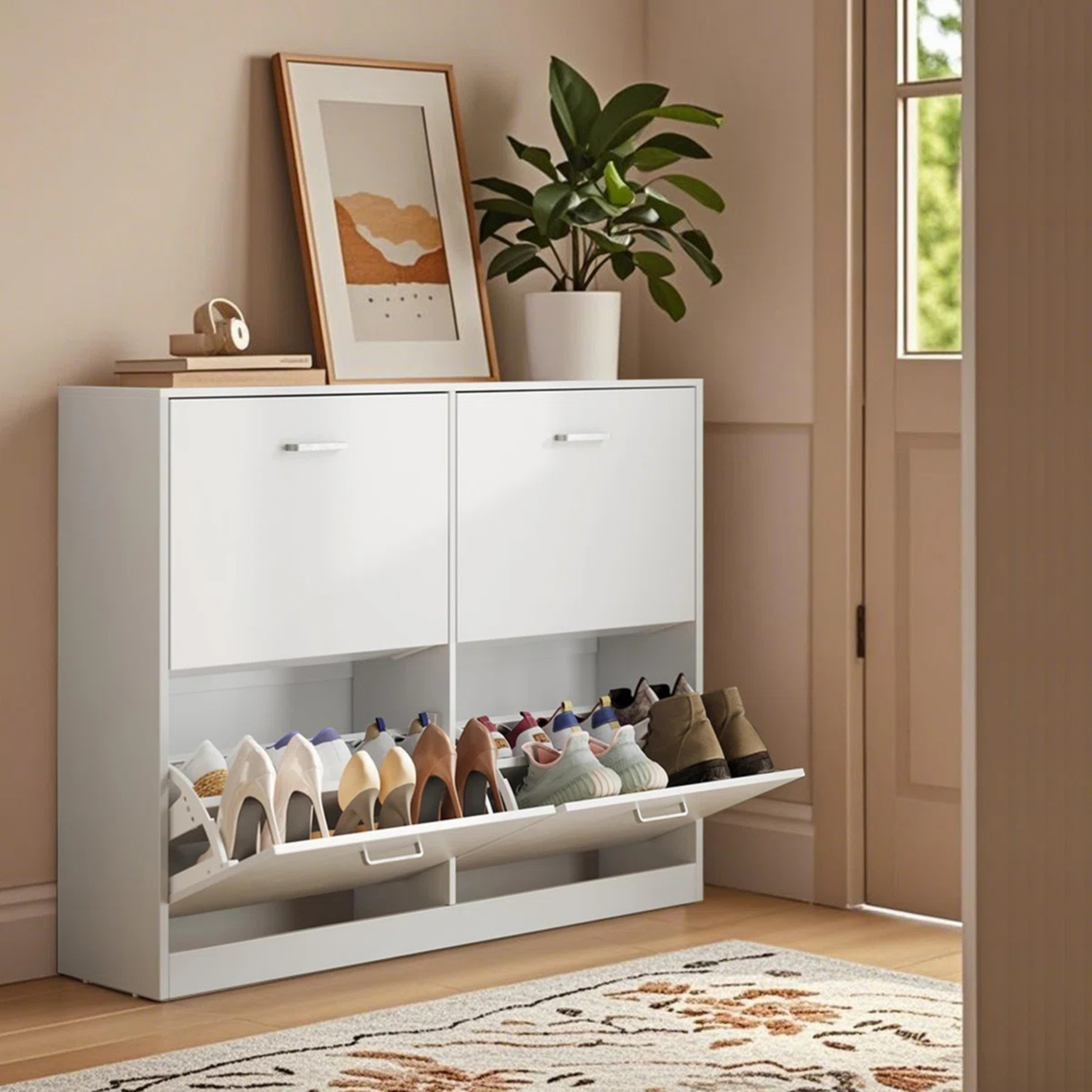 Picture of FurniQ Furniture Modern 2-Door Shoe Storage Cabinet with Adjustable Shelves - Premium Melamine Board Shoe Rack - 24 Pair Capacity
