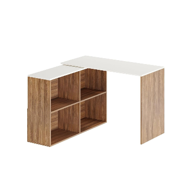Picture of FurniQFurniture Engineered Wood Study Table, Workstation, Rotatable Computer Laptop, WFH Office Desk Gaming Table with Storage, Large (Exotic Teak & White)