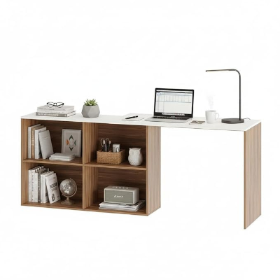 Picture of FurniQFurniture Engineered Wood Study Table, Workstation, Rotatable Computer Laptop, WFH Office Desk Gaming Table with Storage, Large (Exotic Teak & White)
