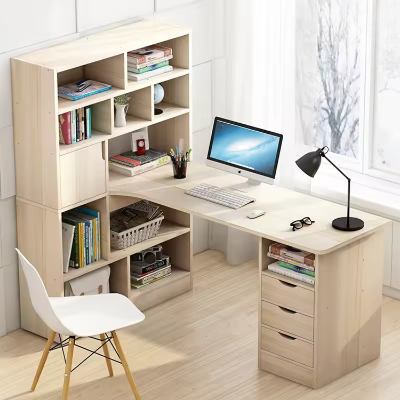 Picture of FurniQFurniture Custom Size&Color Durable Eco-Friendly Computer Desk Study Table with Shelf Bookshelf Drawers Furniture Space-Saving Home Office