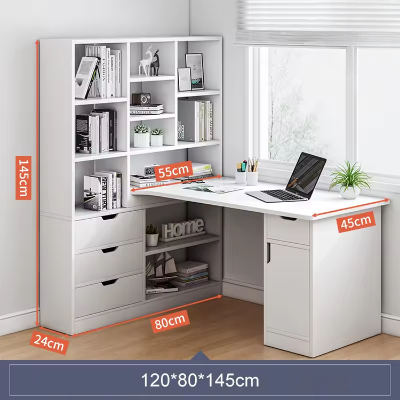 Picture of FurniQFurniture Custom Size&Color Durable Eco-Friendly Computer Desk Study Table with Shelf Bookshelf Drawers Furniture Space-Saving Home Office