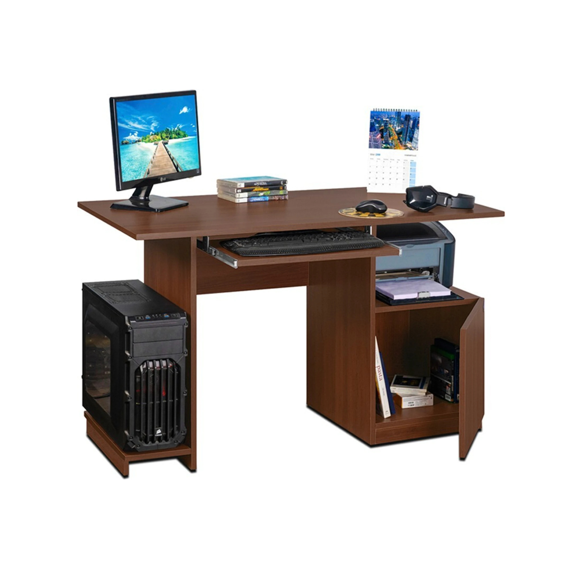 Picture of Delite Kom Glide Engineered Melamine Board Computer Desk (Straight, Finish Color - Acacia Dark, Knock Down)