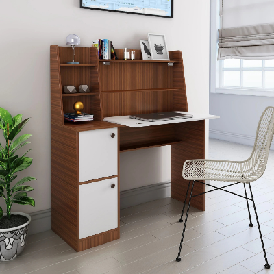 Picture of FurniQ FurniturePerfect Homes Dalton Engineered Wood Study Table (Free Standing, Finish Color - Almond Walnut and White, Knock Down)