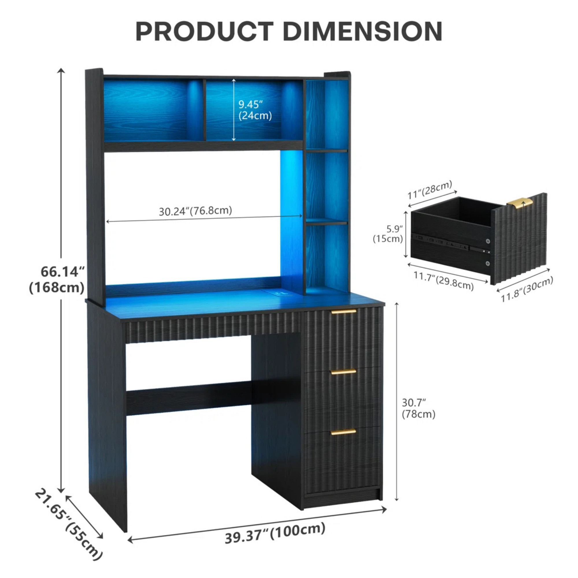 Picture of FurniQ Furniture Modern Study Desk with 4-Drawers & Bookshelves - Premium Melamine Board Home Office Computer Desk