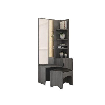 Picture of FurniQ Furniture Modern Grey Dressing Table with LED Mirror & 2-Drawer Storage - Premium Melamine Board Vanity Table Set
