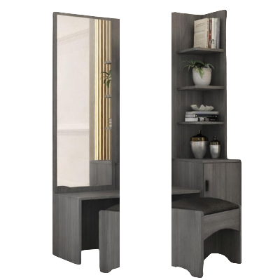 Picture of FurniQ Furniture Modern Grey Dressing Table with LED Mirror & 2-Drawer Storage - Premium Melamine Board Vanity Table Set