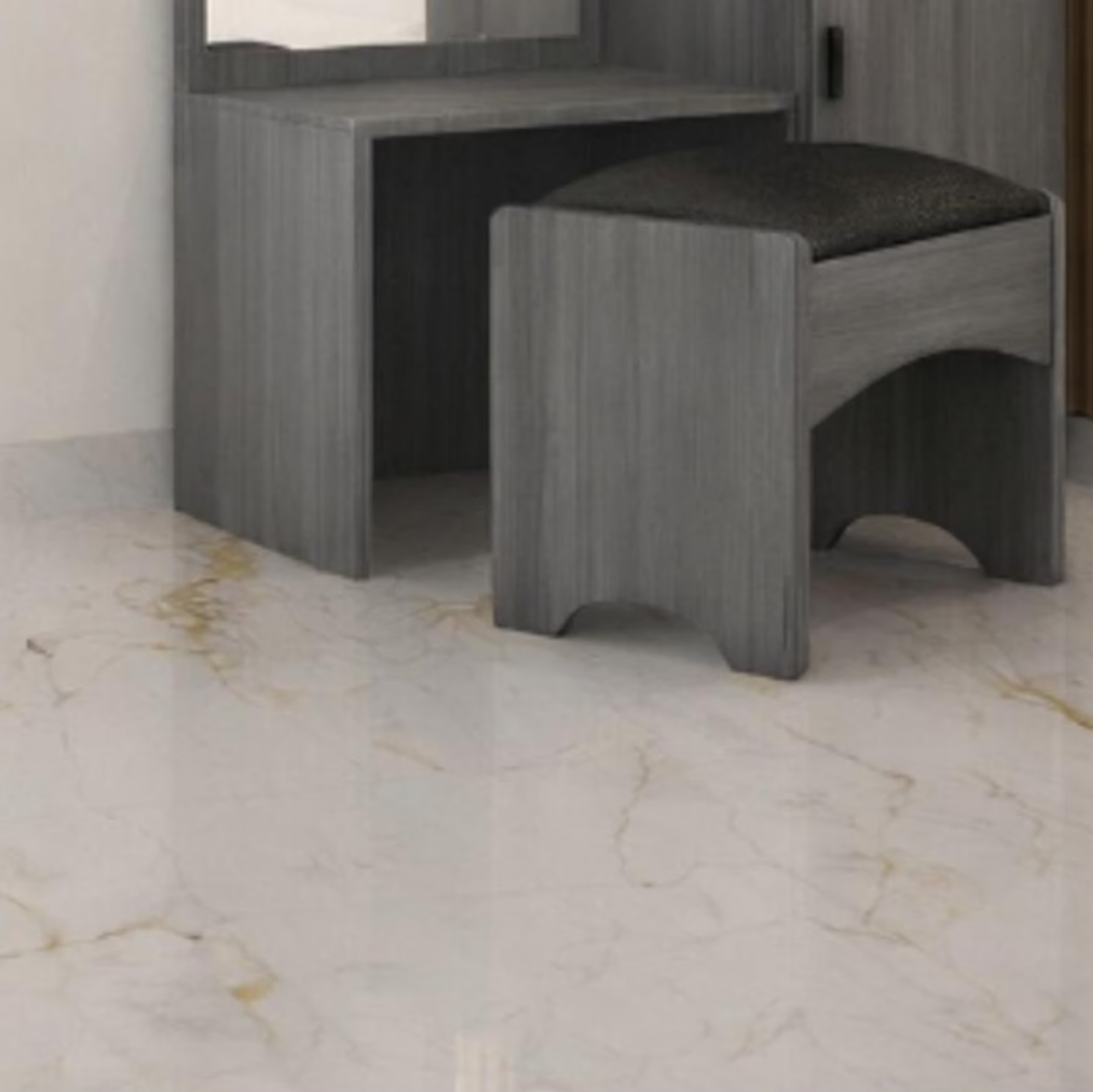 Picture of FurniQ Furniture Modern Grey Dressing Table with LED Mirror & 2-Drawer Storage - Premium Melamine Board Vanity Table Set