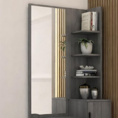 Picture of FurniQ Furniture Modern Grey Dressing Table with LED Mirror & 2-Drawer Storage - Premium Melamine Board Vanity Table Set