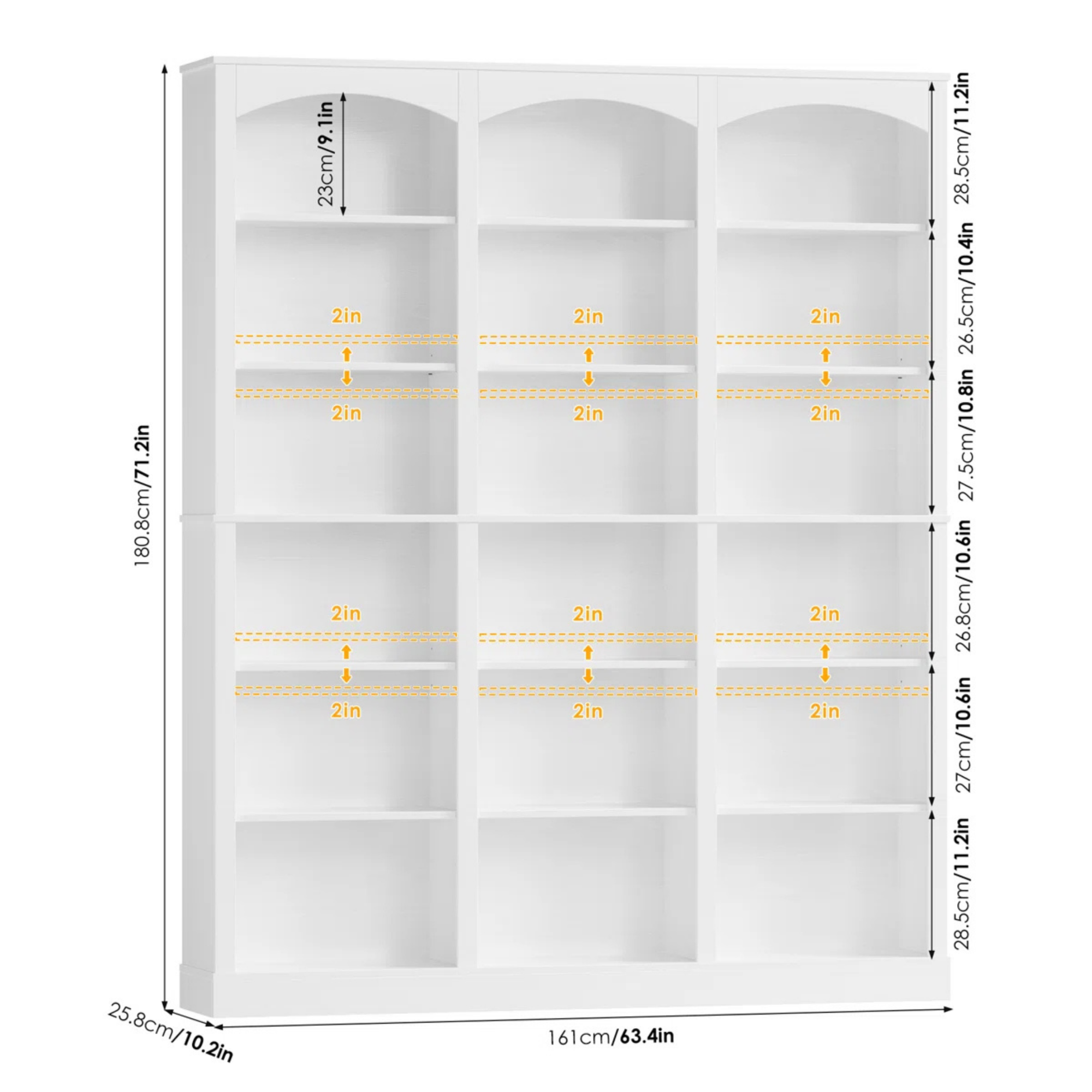Picture of FurniQ Furniture Modern 6-Shelf Standard Bookcase with Adjustable Shelves - Premium Melamine Board Bookshelf for Home & Office - 71" Height