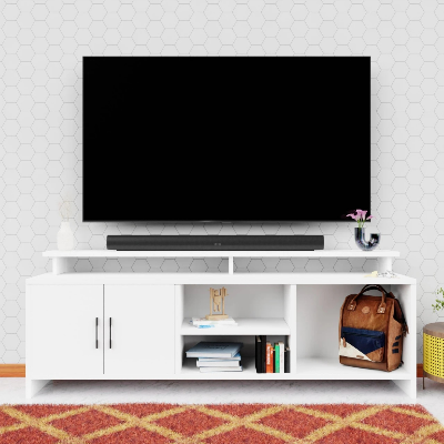 Picture of FurniQ Furniture Modern Wooden TV Unit with 2 Storage Doors & Open Shelves - Premium Entertainment Stand for Living Room