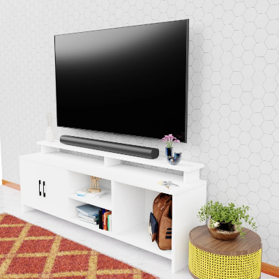 Picture of FurniQ Furniture Modern Wooden TV Unit with 2 Storage Doors & Open Shelves - Premium Entertainment Stand for Living Room