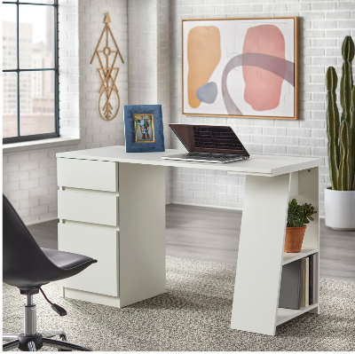 Picture of FurniQ Furniture Modern Minimalist Study Desk with Built-in Bookshelf - Multi-functional Home Office Computer Table