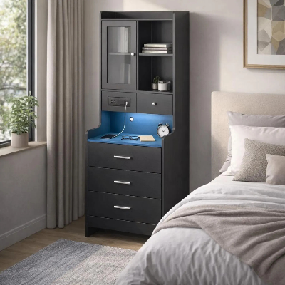 Picture of FurniQ Furniture Modern Vanity Storage Cabinet with Mirror & Hidden Shelves - Premium Melamine Board Corner Dressing Table