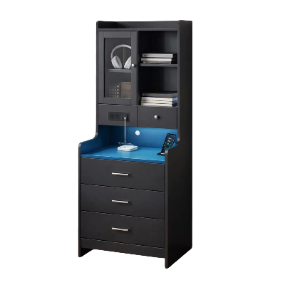 Picture of FurniQ Furniture Modern Vanity Storage Cabinet with Mirror & Hidden Shelves - Premium Melamine Board Corner Dressing Table