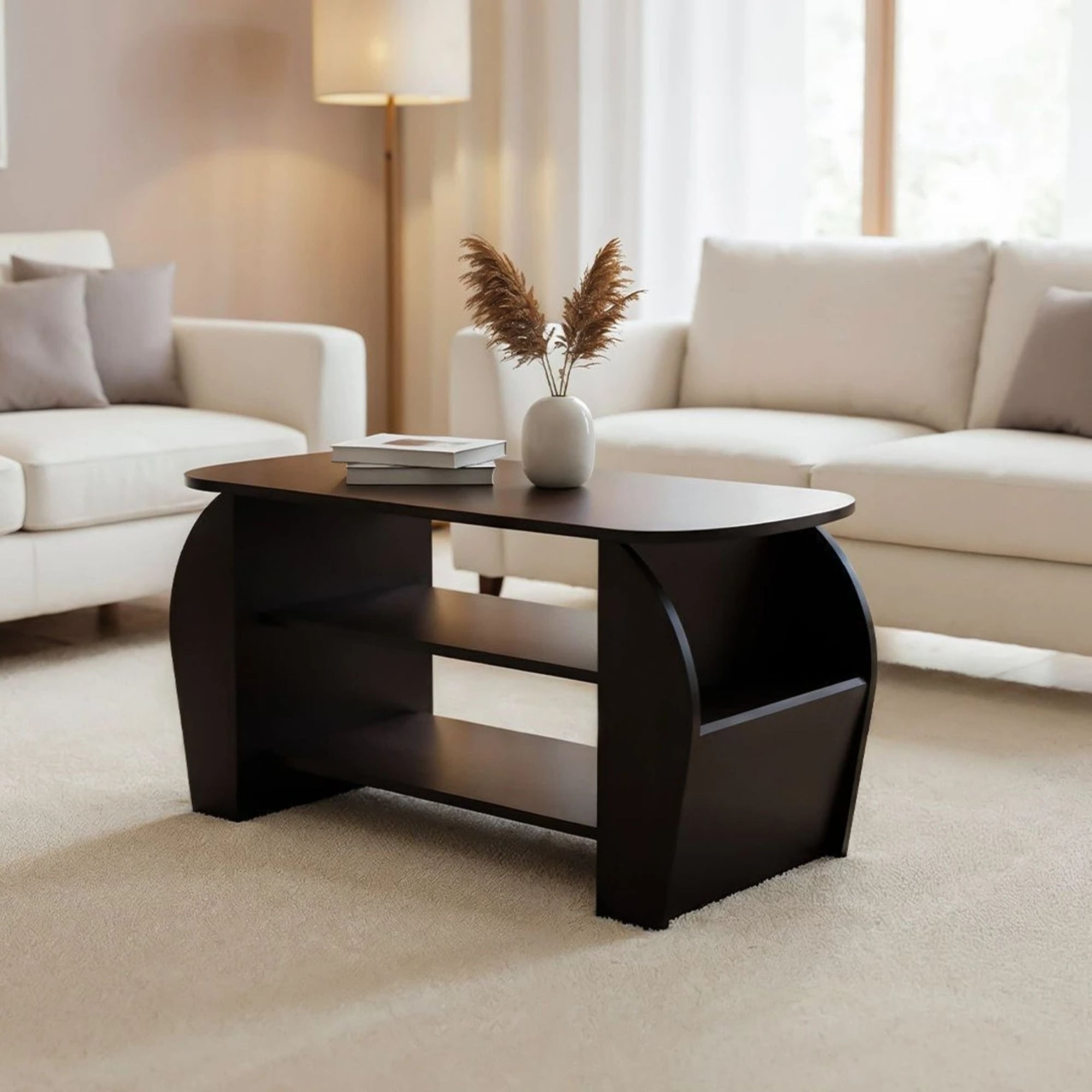 Picture of FurniQ Furniture KIK Nest Coffee Table | Wooden Center Table with Storage Shelves Engineered Wood Coffee Table (Finish Color - Wenge, Knock Down)