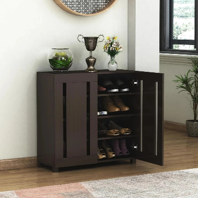 Picture of Furniva Minimal Two Door Multipurpose Shoe Organizer Engineered Wood Shoe Rack (Wenge Brown, 4 Shelves, DIY(Do-It-Yourself))