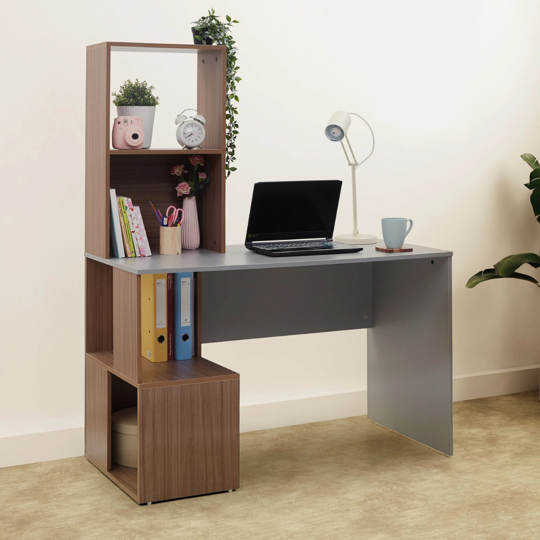 Picture of FurniQ Furniture Perfect Homes Studio Noel Dual Tone Engineered Wood Study Table (Free Standing, Finish Color - American Rustic and White, Knock Down)