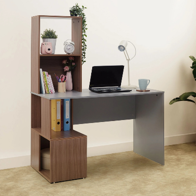 Picture of FurniQ Furniture Perfect Homes Studio Noel Dual Tone Engineered Wood Study Table (Free Standing, Finish Color - American Rustic and White, Knock Down)