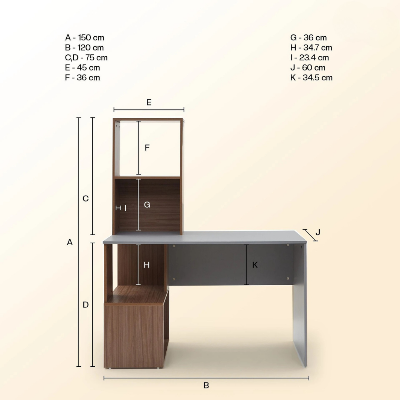 Picture of FurniQ Furniture Perfect Homes Studio Noel Dual Tone Engineered Wood Study Table (Free Standing, Finish Color - American Rustic and White, Knock Down)