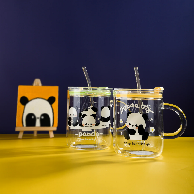 Picture of Cute Panda Dual-Use Glass Mug With Straw - 700 ML