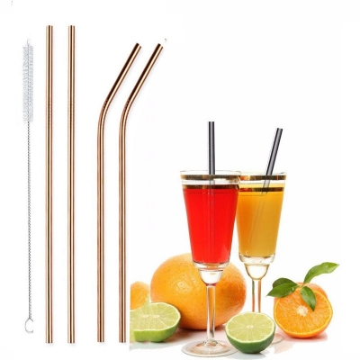 Picture of 4 Pcs reusable Stainless Steel Metal Drinking Straw Reusable Straws + 1 Cleaner Brush Kit