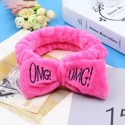 Picture of OMG Letter Coral Fleece Wash Face Bow Hairbands For Women Girls Headbands Headwear Hair Bands Turban Hair Accessories