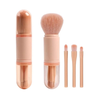 Picture of 4 in 1 Makeup Brush Set, Portable Travel Lip Brush, Foundation Blending Powder Brush, Nail Art Dust Brush, Retractable Mini Facial Cosmetic Makeup